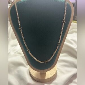 Adina Eden Necklace with Black Daisies & CZ Stones NEW